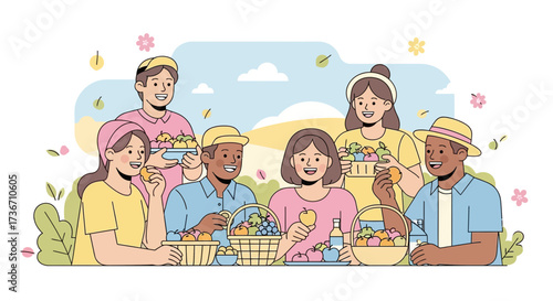 Joyful Gathering Of Diverse Individuals Celebrating Food And Friendship In Nature