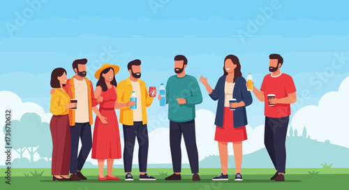 Joyful Gathering Of Friends Enjoying Beverages And Conversations Outdoors Together