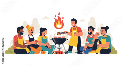 Joyful Gathering Outdoors: A Group of Friends Enjoying a Delightful Barbecue Together