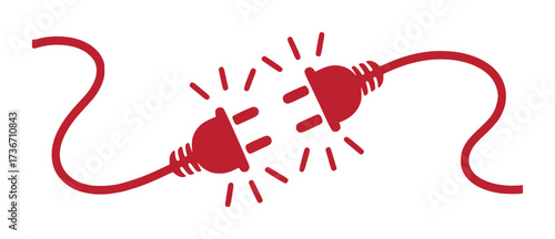 Red Electrical Plugs Disconnected with Sparks on White Background