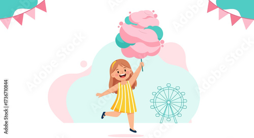 Joyful Girl Delights In A Sweet Treat, Embracing The Funfair Atmosphere With Glee
