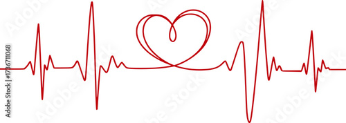 Red Heartbeat Line with Heart Symbol - Healthcare and Love Concept