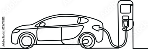 Single one-line drawing filling the car charging in the charging station. charging station concept continuous line draw design graphic vector illustration