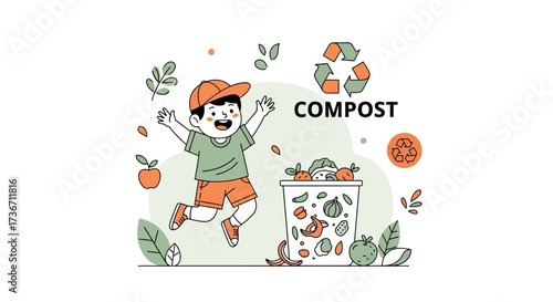 Joyful Kid Embracing Composting for Ecological Wellbeing and Environmental Preservation