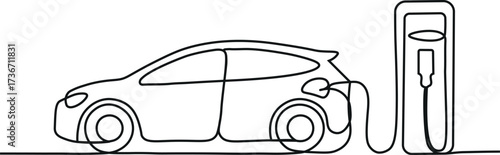 Single one-line drawing filling the car charging in the charging station. charging station concept continuous line draw design graphic vector illustration