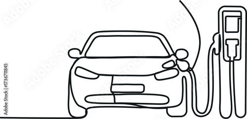 Single one-line drawing filling the car charging in the charging station. charging station concept continuous line draw design graphic vector illustration