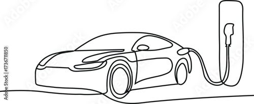 Single one-line drawing filling the car charging in the charging station. charging station concept continuous line draw design graphic vector illustration
