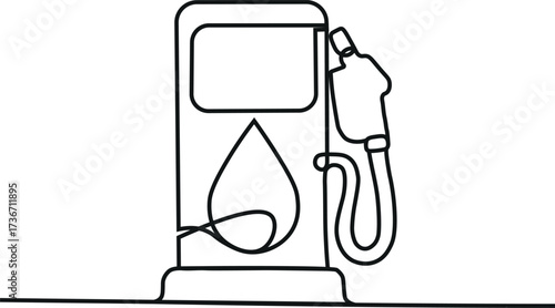 One continuous line drawing of A car is refueling at a fuel station vector illustration. Fuel Station illustration simple linear style vector concept. Fuel station design suitable for design asset.