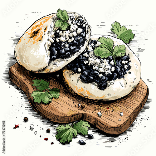 Arepa Domino with Black Beans and White Cheese