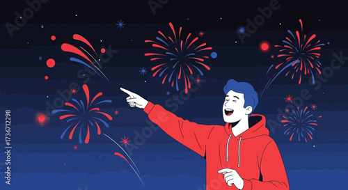 Joyful Person Watching Fireworks At Night Capturing Beauty And Celebrating Achievement