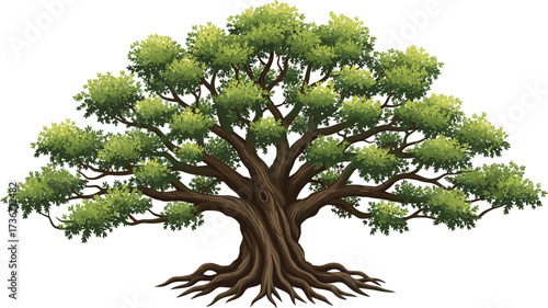 Large Tree with Roots Vector – Broad Canopy and Exposed Root System for Nature, Botany, Ecosystem, and Educational Design Themes