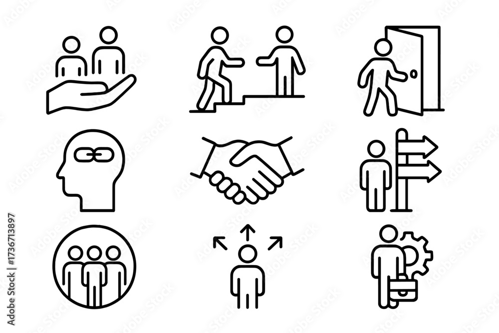 Fototapeta premium Symbols representing teamwork, collaboration, and pathways in professional settings with a modern design aesthetic
