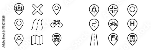 Icons representing various locations and navigation features for outdoor and urban exploration