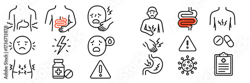 Health symptoms and concerns illustrated with simple icons for better understanding of common issues