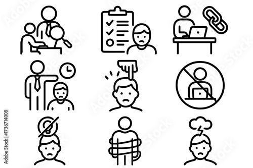 Various icons depicting stress management techniques in a workplace setting during a training session