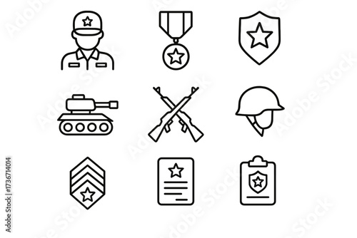 Military symbols and icons representing service, honor, and commitment in defense