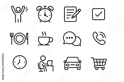 Simplified icons representing daily activities and tasks for effective time management and organization