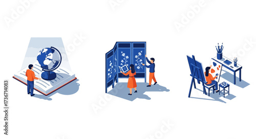 Visual Depiction of Educational and Artistic Pursuits Showcasing Learning and Creative Expression