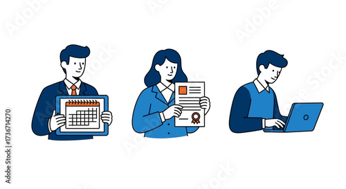 Business professionals collaborating effectively on a project using scheduling documentation and digital tools