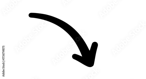A Simple Black Arrow Symbol Pointing Downwards with a Curved Tail Indicating Directional Movement
