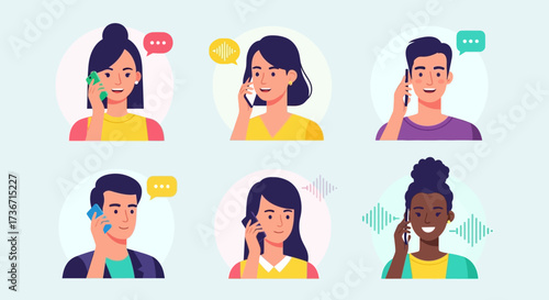 Visual Representation of Diverse Individuals Engaging in Phone Conversations Using Modern Mobile Devices for Communication and Connection