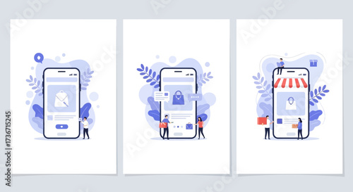 Online Shopping Mobile Applications for Modern Businesses and Consumers Featuring User Interface Designs and Digital Commerce Elements