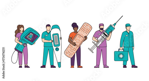 A Diverse Group of Healthcare Professionals Holding Medical Supplies and Equipment Demonstrating Their Dedication to Patient Care