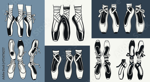 Artistic Illustrations of Ballet Pointe Shoes Showcasing Their Delicate Design and Elegant Lines