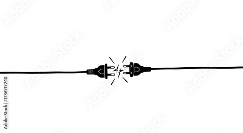 Illustration of two electrical plugs about to connect with sparks flying in the center symbolizing power transmission and connection