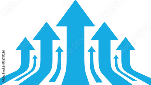 Blue arrows pointing up growth concept business success strategy direction achievement goal target 91