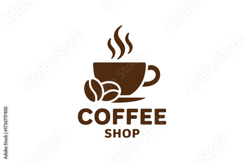Find the best coffee shop logo design for your business with coffee beans and steaming cup icon