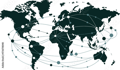 Global network map connecting continents for international business and communication use
