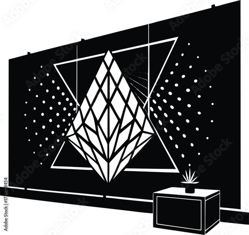 Abstract geometric pattern with metallic gold and black textures isolated on transparent background