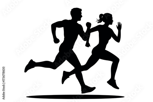 Silhouette of runners vector image for fitness running and marathon training illustration