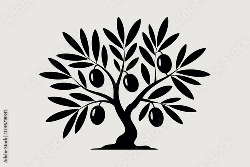 Olive tree vector illustration design, mediterranean plant with olives, black and white art
