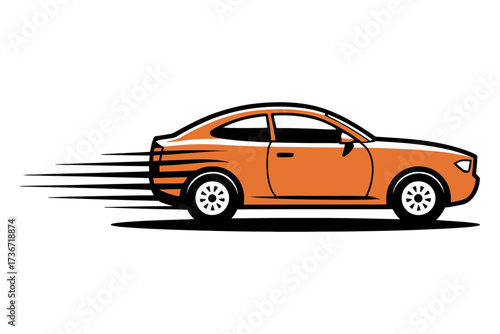 Orange car speeding clipart vector illustration fast vehicle transport automotive design element