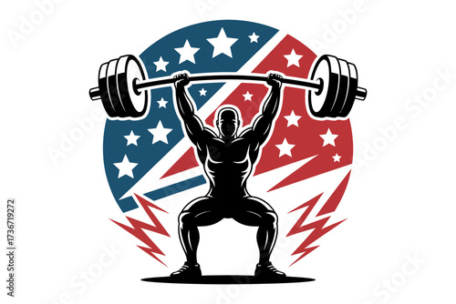 Bodybuilding weightlifting powerlifting fitness training gym workout usa patriotic vector art