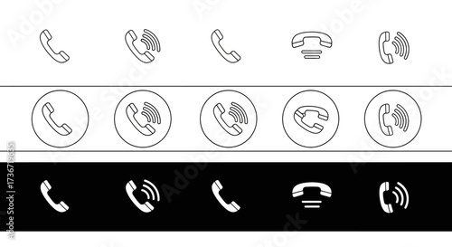 A Set of Phone Icons Representing Different Communication States and Functions in a Clean Vector Style