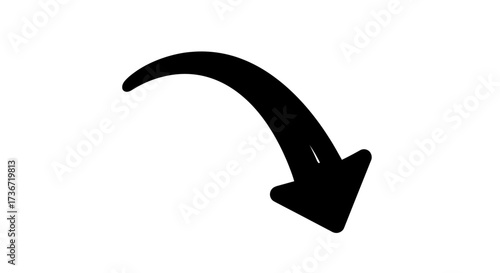 A simple black arrow pointing downwards and to the right illustrating a direction or a trend