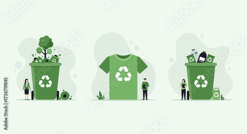 Sustainable Fashion and Environmental Responsibility with Recycling Symbols Representing a Circular Economy Concept