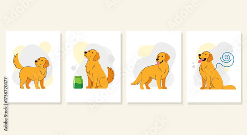 Charming Collection of Golden Retriever Illustrations Capturing Different Moments and Expressions of a Beloved Canine Companion