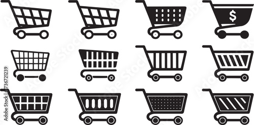  Supermarket Trolley and Shop Icons Illustration