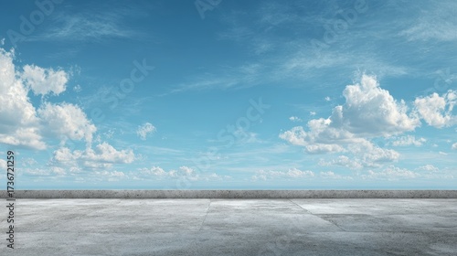 Tranquil Horizon: Soft Blue Sky with Gentle Cloudscape Over an Empty Concrete Landscape