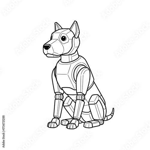 Futuristic robotic dog design in sleek line art, symbolizing AI companionship and advanced technology concepts