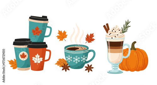 Autumnal Beverages and Seasonal Delights Featuring Warm Drinks Pumpkins and Fall Foliage