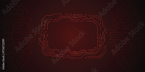 Abstract Circuit Board: An intricate red circuit board design is showcased, with its complex pathways and central focus, creating a futuristic digital artwork of technological innovation.