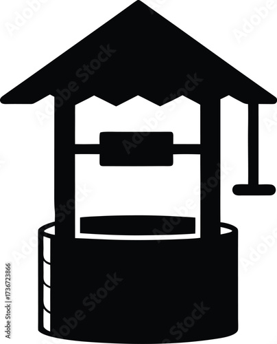 black silhouette vector of a spooky stone well