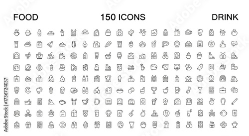 A Comprehensive Collection of Food and Drink Themed Vector Icons for Various Design Applications