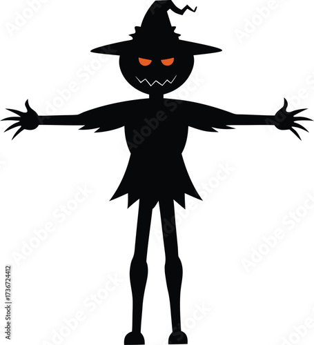 Black silhouette vector of a scarecrow