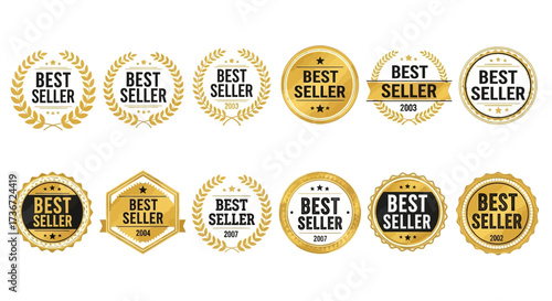 Collection of Best Seller Badges and Seals Demonstrating Product Excellence and Popularity